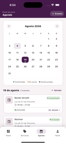 Pantalla de agenda de reservas en la app Toquin Socios